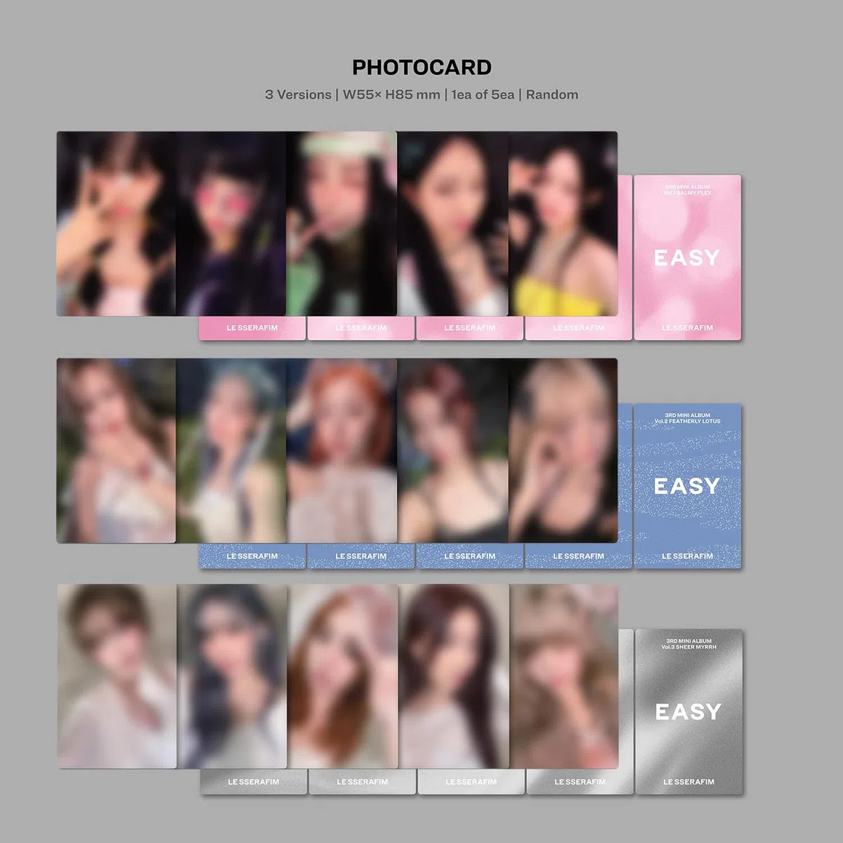 LE SSERAFIM - 3rd Mini Album [EASY] (Photobook Ver. - Vol.3 SHEER MYRRH) Outer Box let Photocard + Postcard + Sticker + Folding Poster + Lyric 2 Pin Badges + 4 Extra Photocards