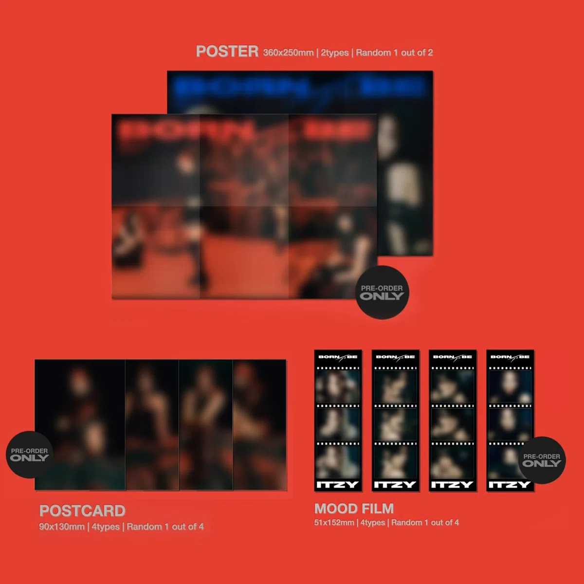 ITZY - [BORN TO BE] (STANDARD Ver. - BLUE Ver.) Photobook + Lyric Eyes Photocard R + Photocard + Mini Folding Poster + Mood Film + Poster + Postcard + 2 Pin Badges + 4 Extra Photocards