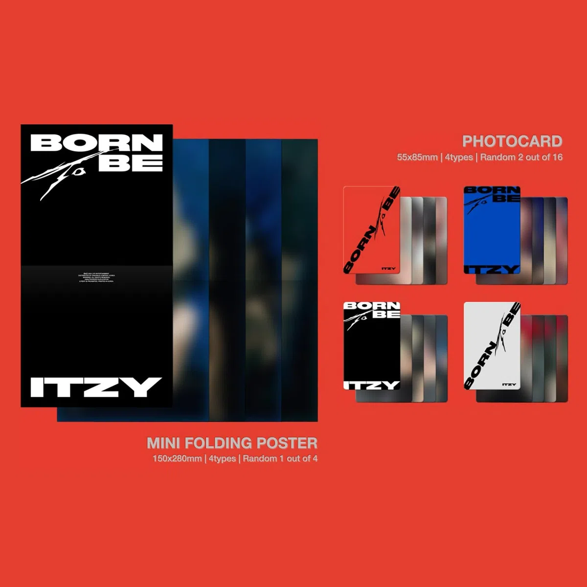 ITZY - [BORN TO BE] (STANDARD Ver. - BLUE Ver.) Photobook + Lyric Eyes Photocard R + Photocard + Mini Folding Poster + Mood Film + Poster + Postcard + 2 Pin Badges + 4 Extra Photocards
