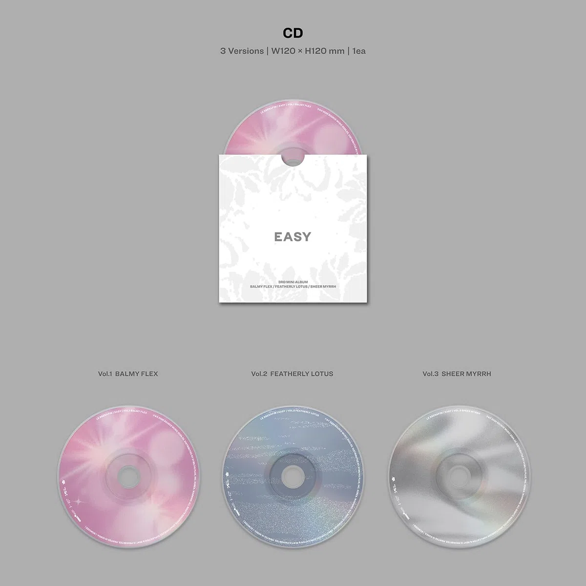 LE SSERAFIM - 3rd Mini Album [EASY] (Photobook Ver. - Vol.3 SHEER MYRRH) Outer Box let Photocard + Postcard + Sticker + Folding Poster + Lyric 2 Pin Badges + 4 Extra Photocards