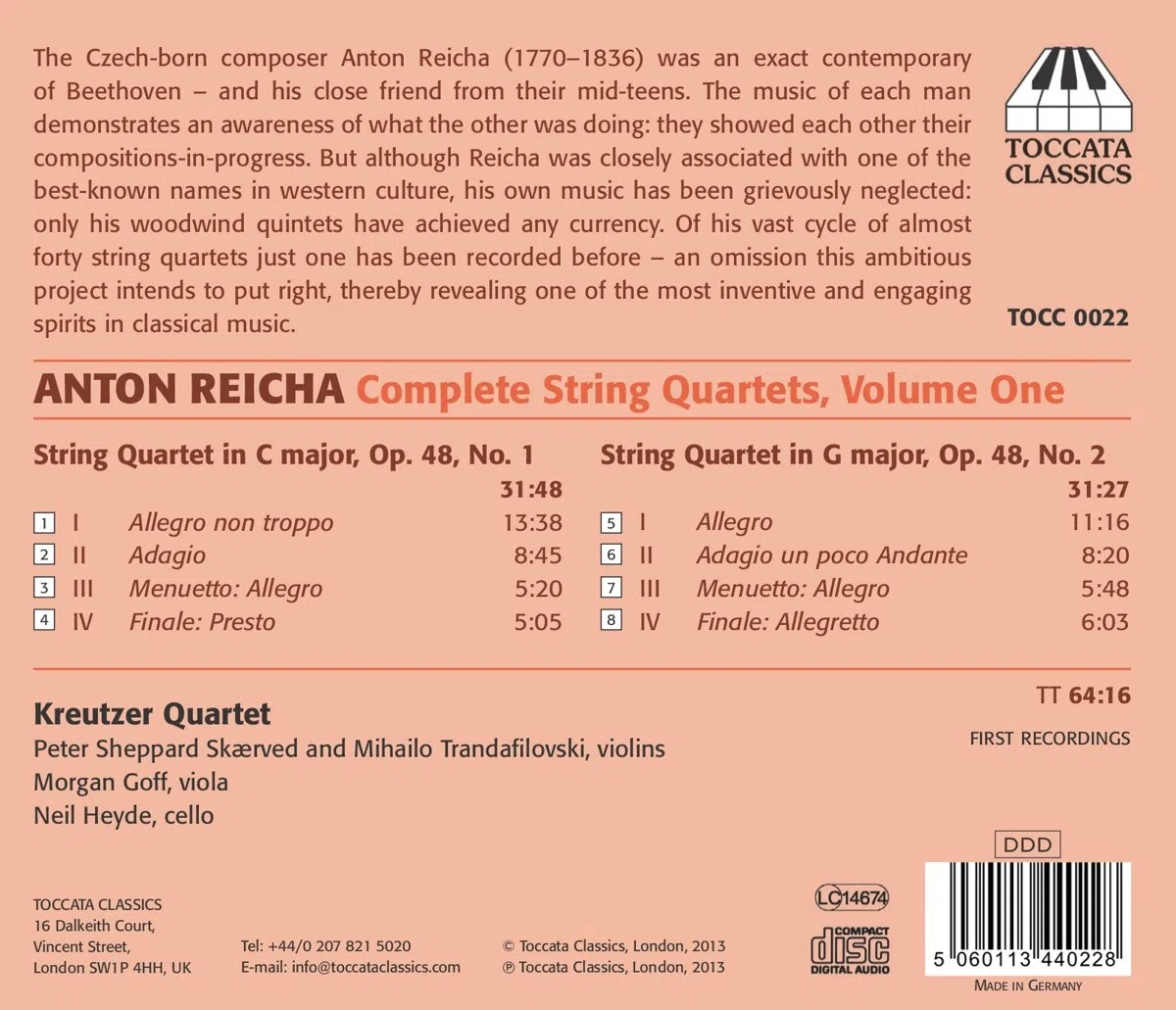 Reicha : Intégrale des Quatuors À Cordes Vol.1