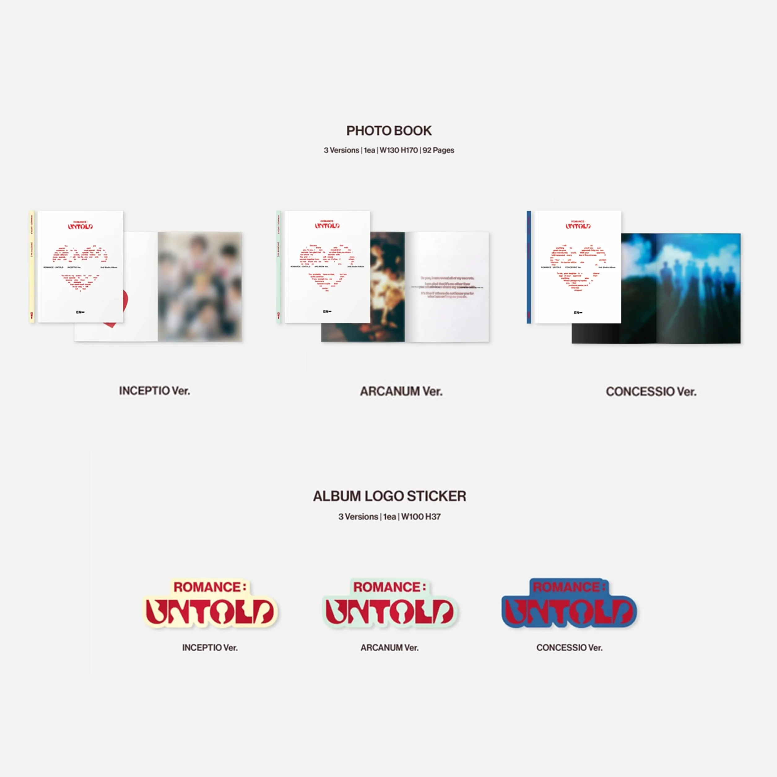 ENHYPEN 2nd Full Album ROMANCE : UNTOLD INCEPTIO Ver. Photo Paper Rings R 2 Pin Badges 4 Extra Photocards