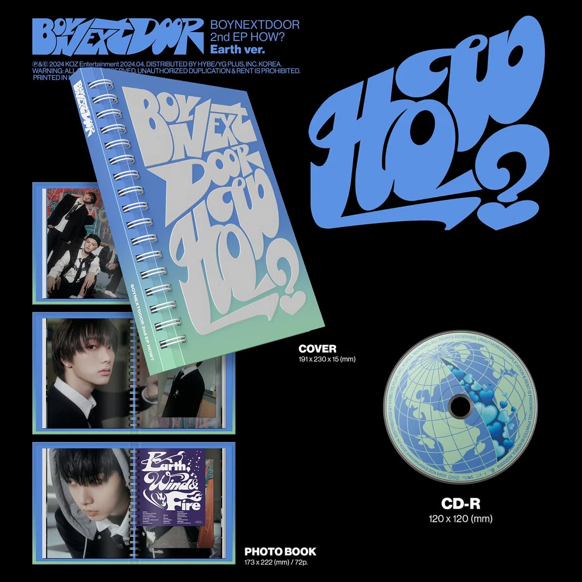 BOYNEXTDOOR - 2nd EP [HOW?] (Earth Ver.) Photo R + Photocard + Meme Card + 4-Cut Photo + Post Card + Scratch Card + Folded Poster + 3 Extra Photocards