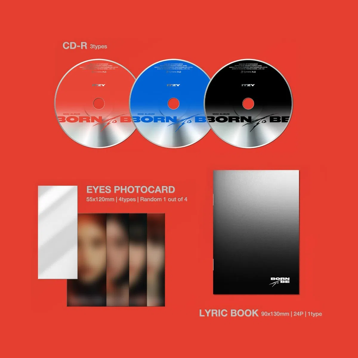 ITZY - [BORN TO BE] (STANDARD Ver. - BLUE Ver.) Photobook + Lyric Eyes Photocard R + Photocard + Mini Folding Poster + Mood Film + Poster + Postcard + 2 Pin Badges + 4 Extra Photocards