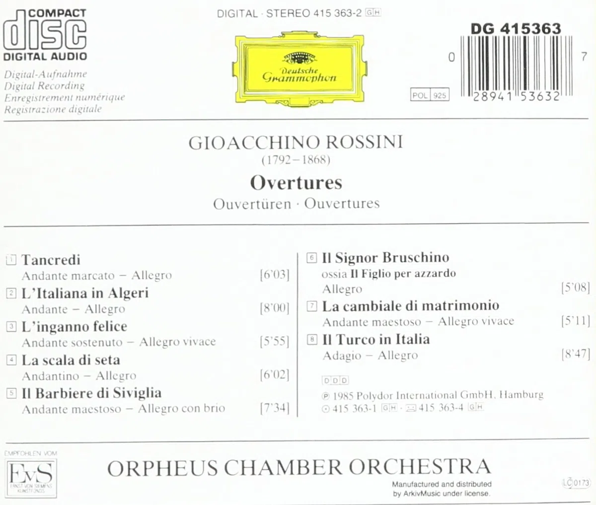 Rossini-Orpheus Orch-Ouvertures