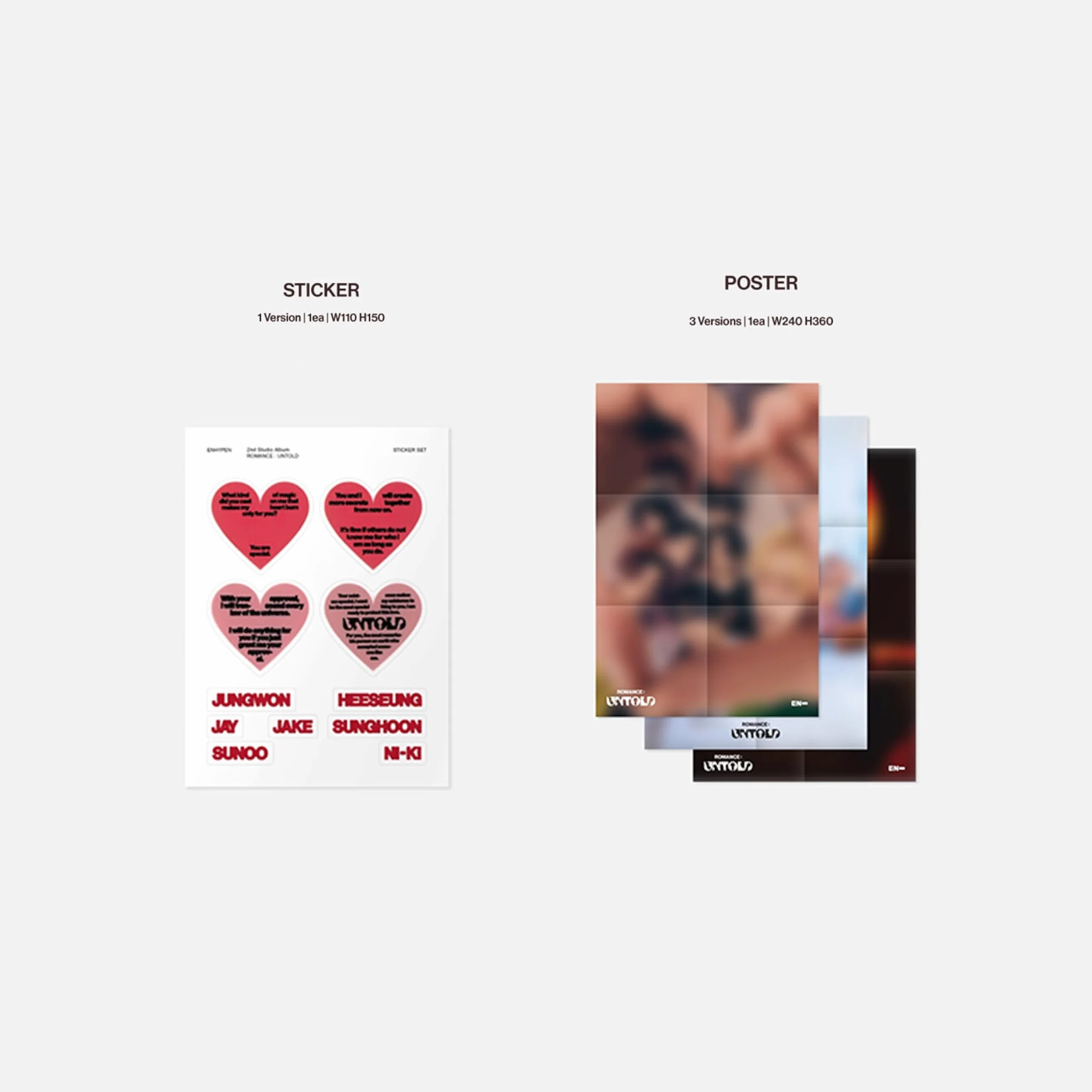 ENHYPEN 2nd Full Album ROMANCE : UNTOLD INCEPTIO Ver. Photo Paper Rings R 2 Pin Badges 4 Extra Photocards