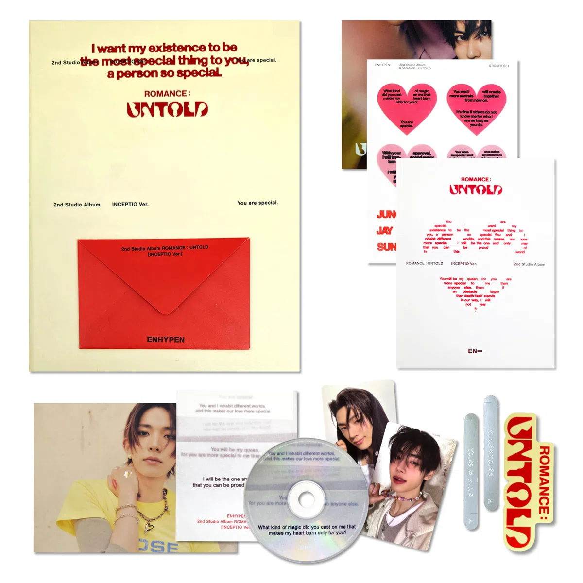 ENHYPEN 2nd Full Album ROMANCE : UNTOLD INCEPTIO Ver. Photo Paper Rings R 2 Pin Badges 4 Extra Photocards