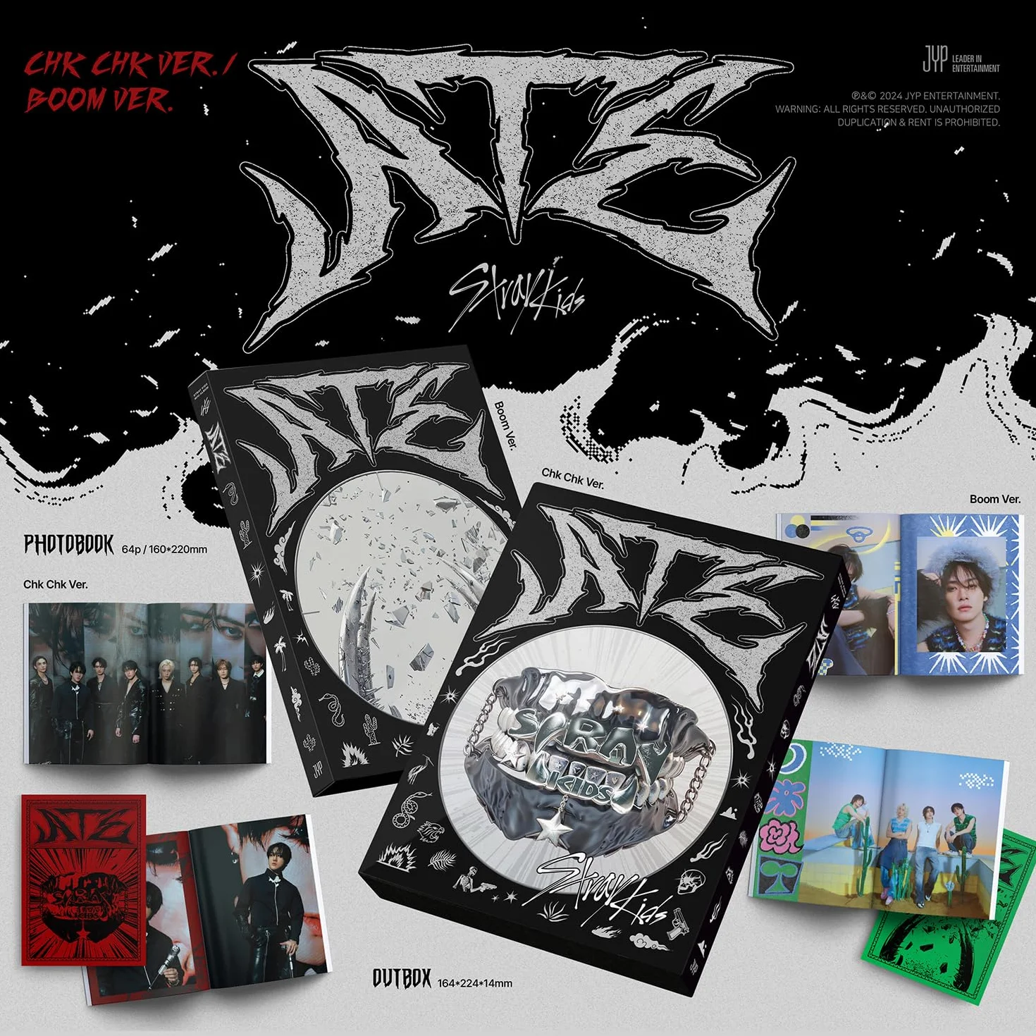 JYP Ent. - Stray Kids - ATE (Boom Ver.) Photobook + CD-R + Photocard + 4-CUT Photo + 2 Pin Badges + 5 Extra Photocards - Album Collector - Small - Paperboard - 64 Pages - 12 Pieces
