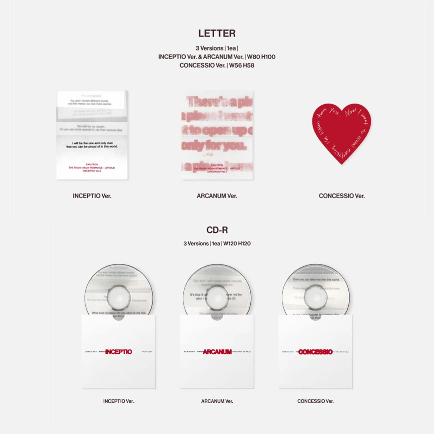 ENHYPEN 2nd Full Album ROMANCE : UNTOLD INCEPTIO Ver. Photo Paper Rings R 2 Pin Badges 4 Extra Photocards